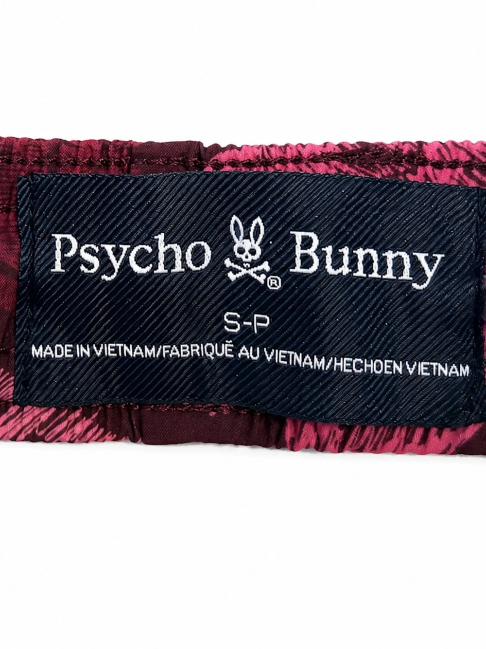 Psycho Bunny Navy Label on Pink and Burgundy Trim